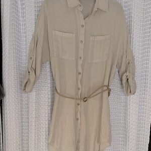 NWOT ZARA Linen Cream Button-Up Shirt with Belt